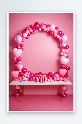 气球拱门粉色情人节商品展台婚礼背景