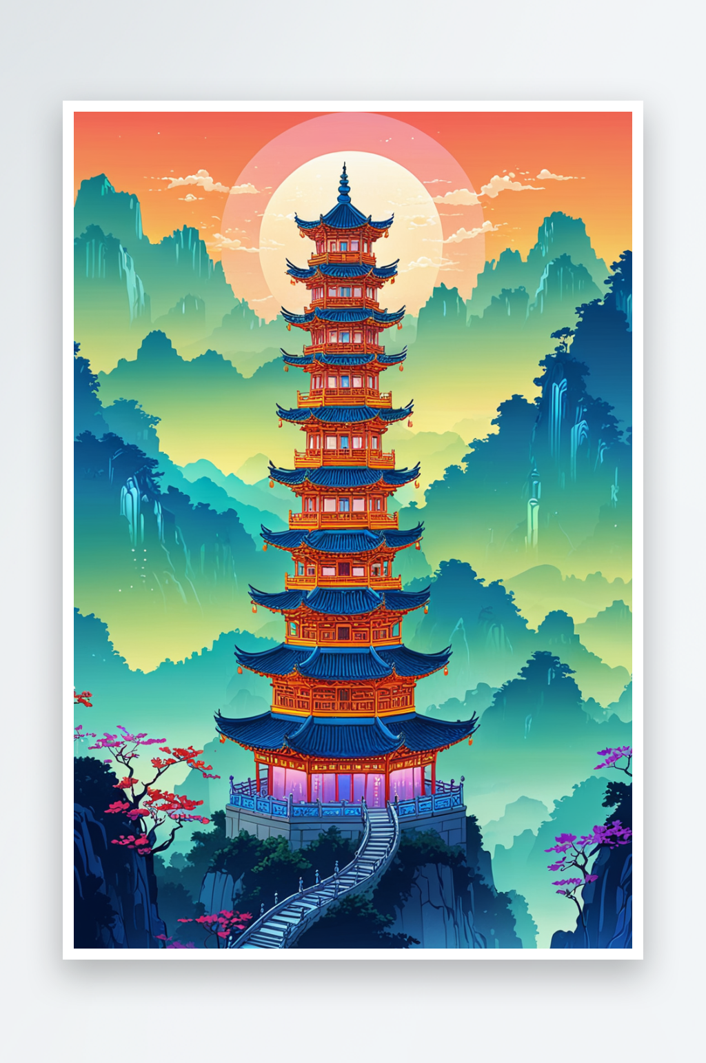 国风系列国潮风天然塔插画素材