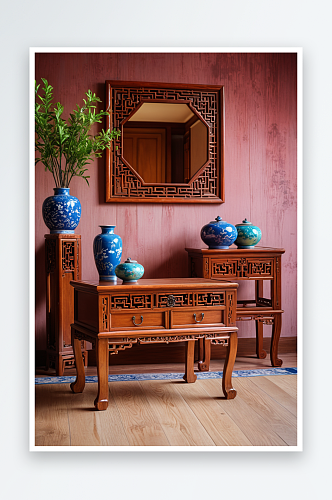 古典中式客厅木家具设计静物特写
