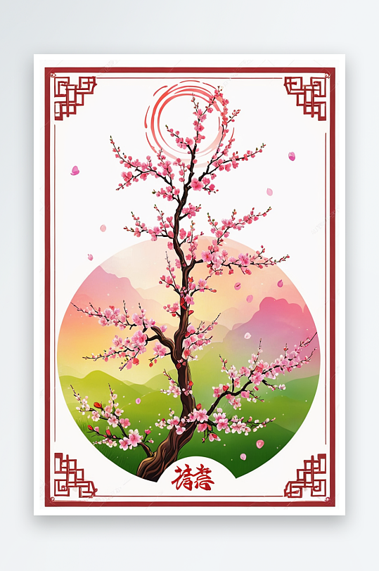 二十四节气春天惊蛰海报田野樱花盛开