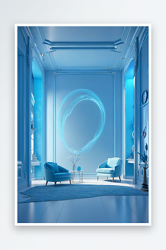 淡蓝色室内空间场景渲染