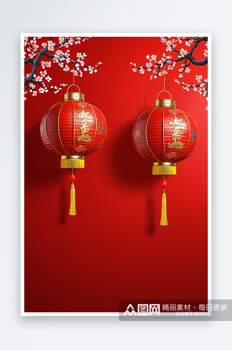 春节灯笼喜庆红色背景风创意产品展示台海报素材