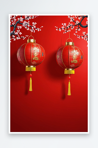 春节灯笼喜庆红色背景风创意产品展示台海报