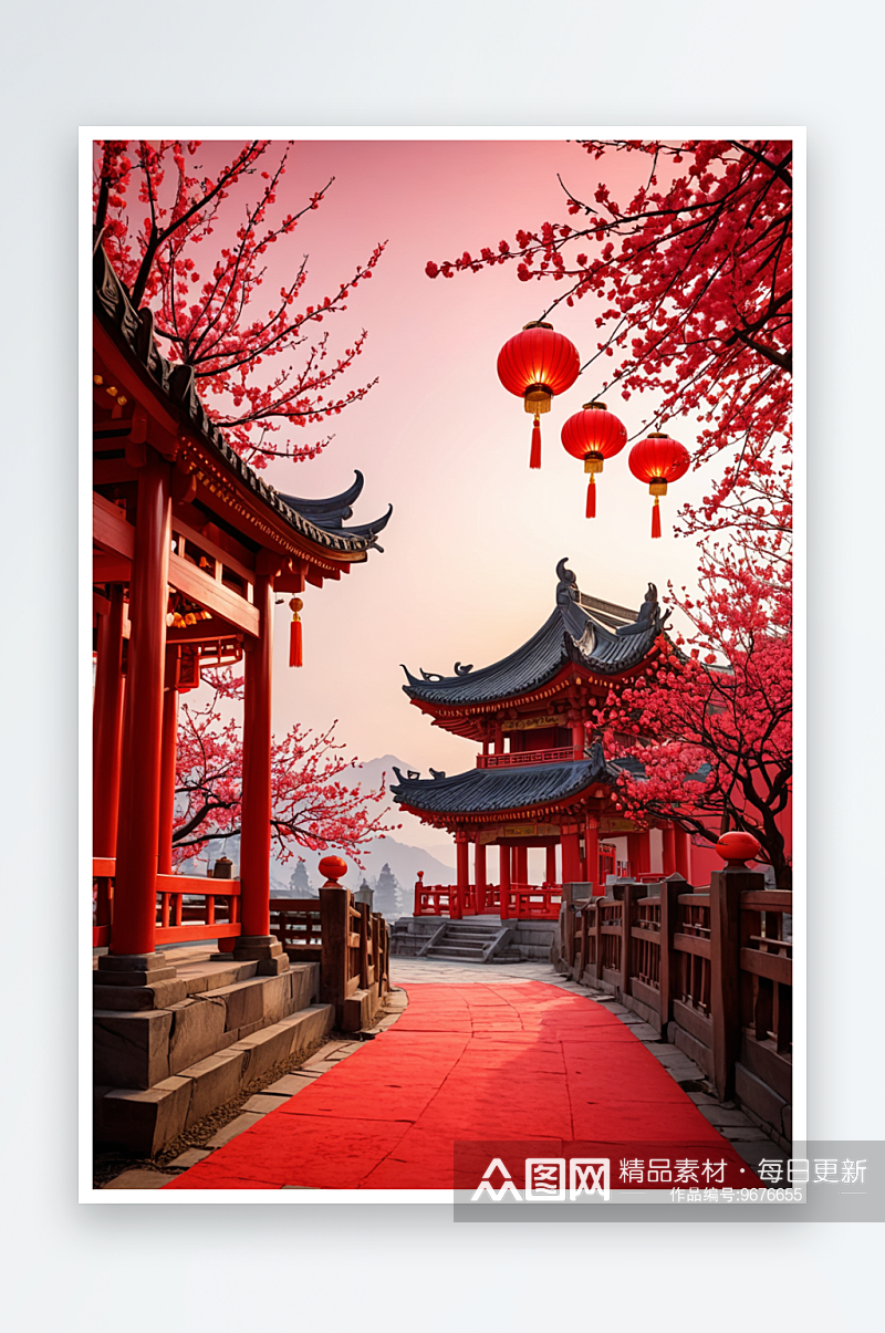 传统春节背景红色庆祝灯笼建筑素材