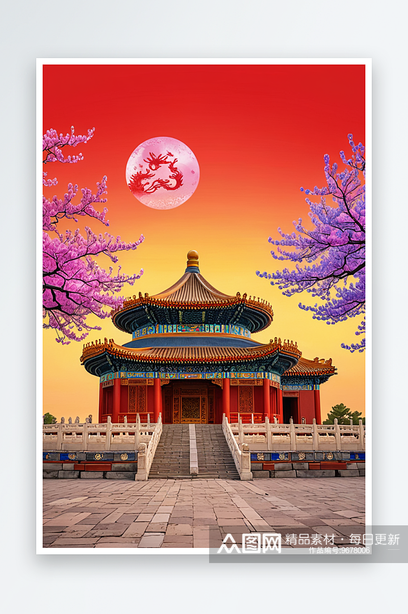 北京故宫天坛祈年殿庆节城市地标建筑插画素材
