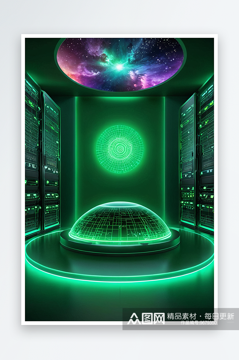未来科技感数据中心计算机机房圆形平台绿色素材