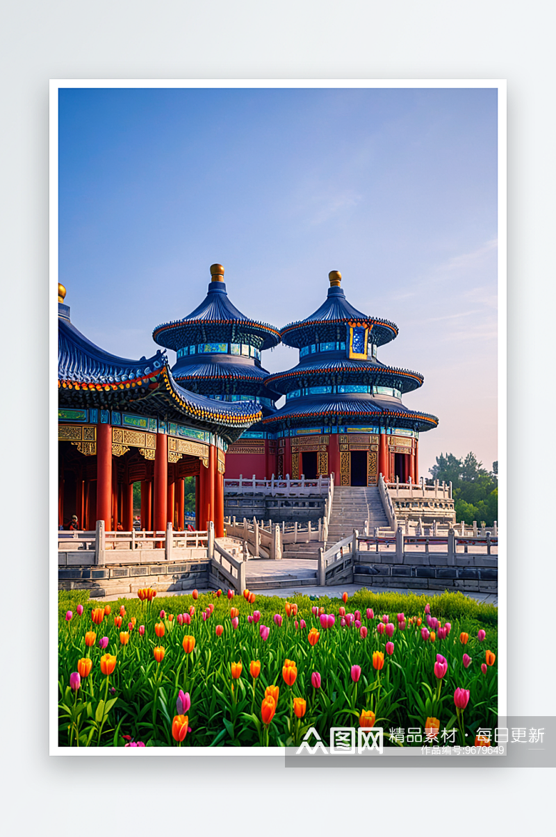 北京天坛公园祈年殿古建筑景区城市风光素材