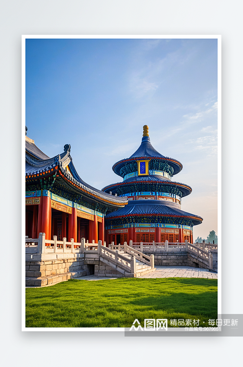 北京天坛公园景区祈年殿古建筑旅游风光素材