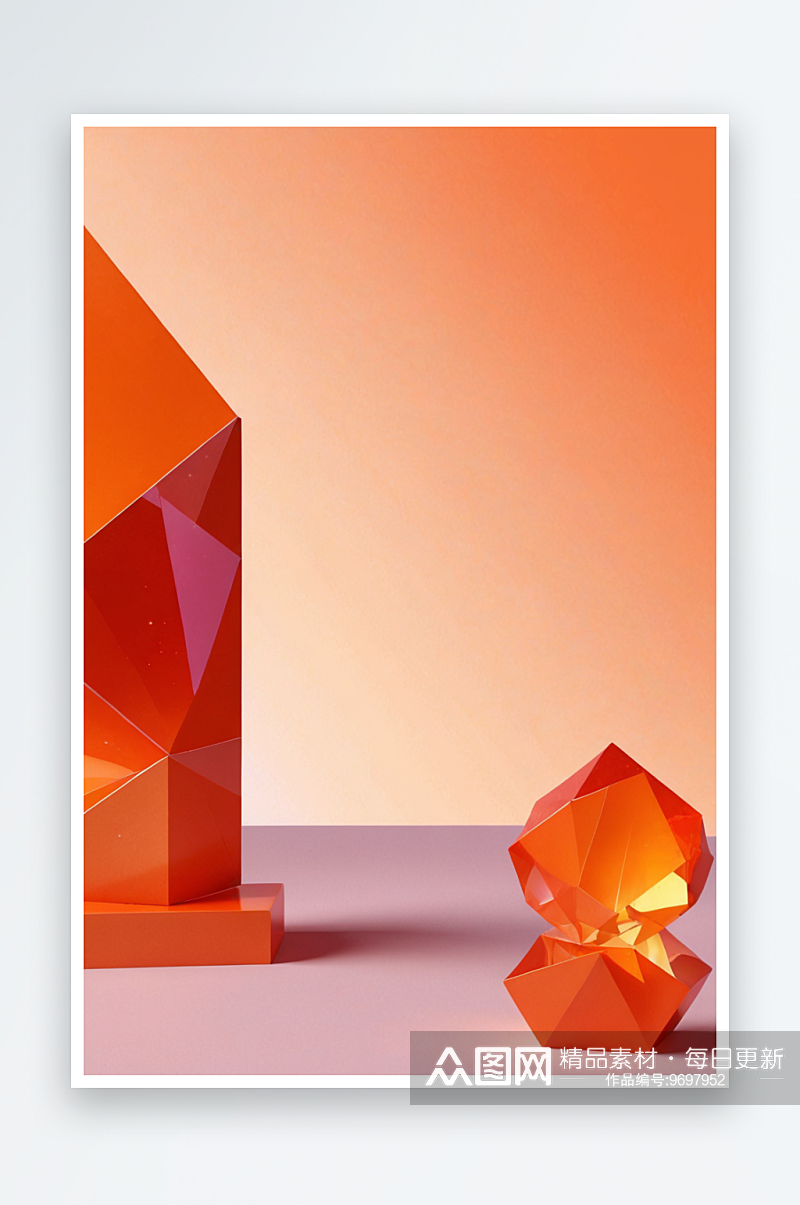 立体几何橙色电商展台背景素材