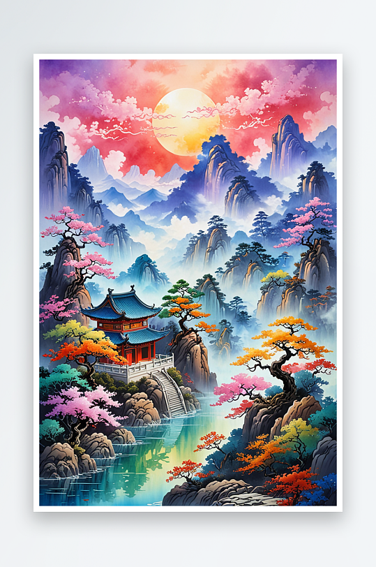 中式画风格山水风景