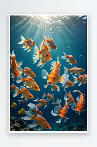鱼在海里游泳的高角度视图