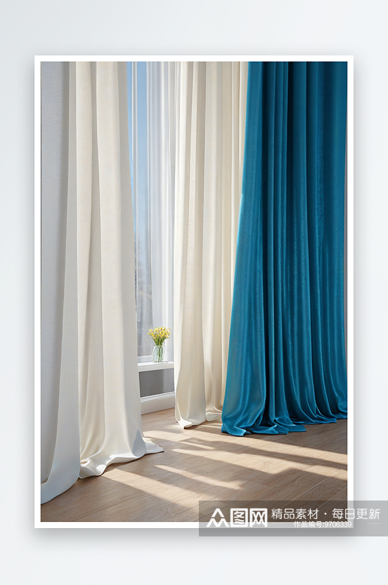 阳光与窗帘布料室内渲染素材