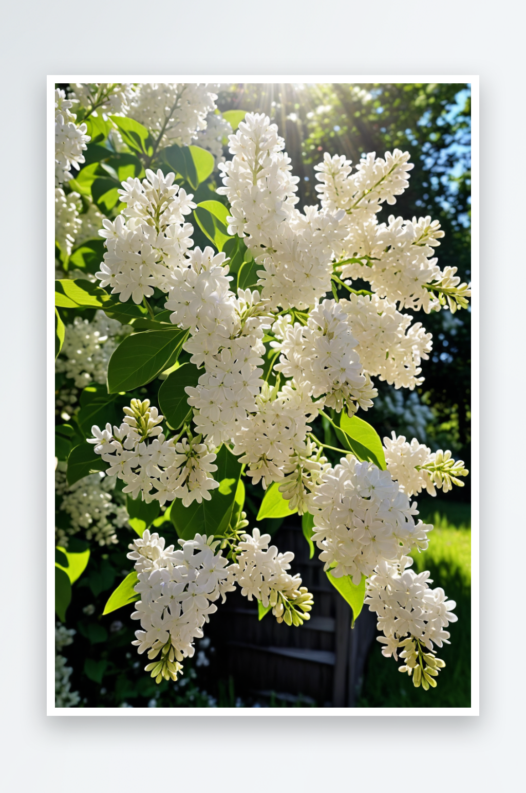 阳光下盛开的白色丁香花素材