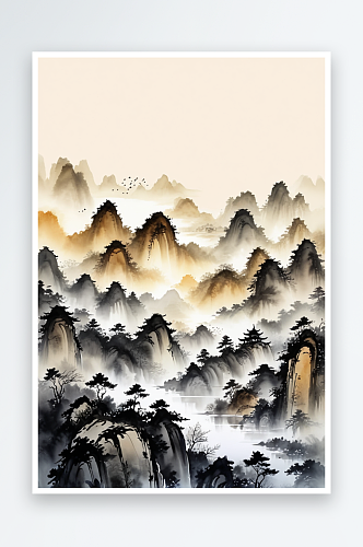 新中式山水水墨画背景