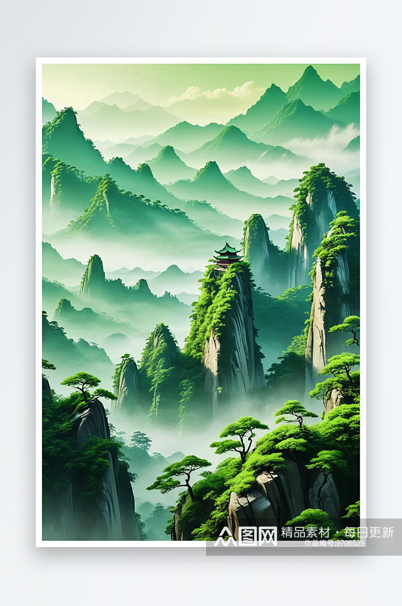 新中式风绿色青山背景素材