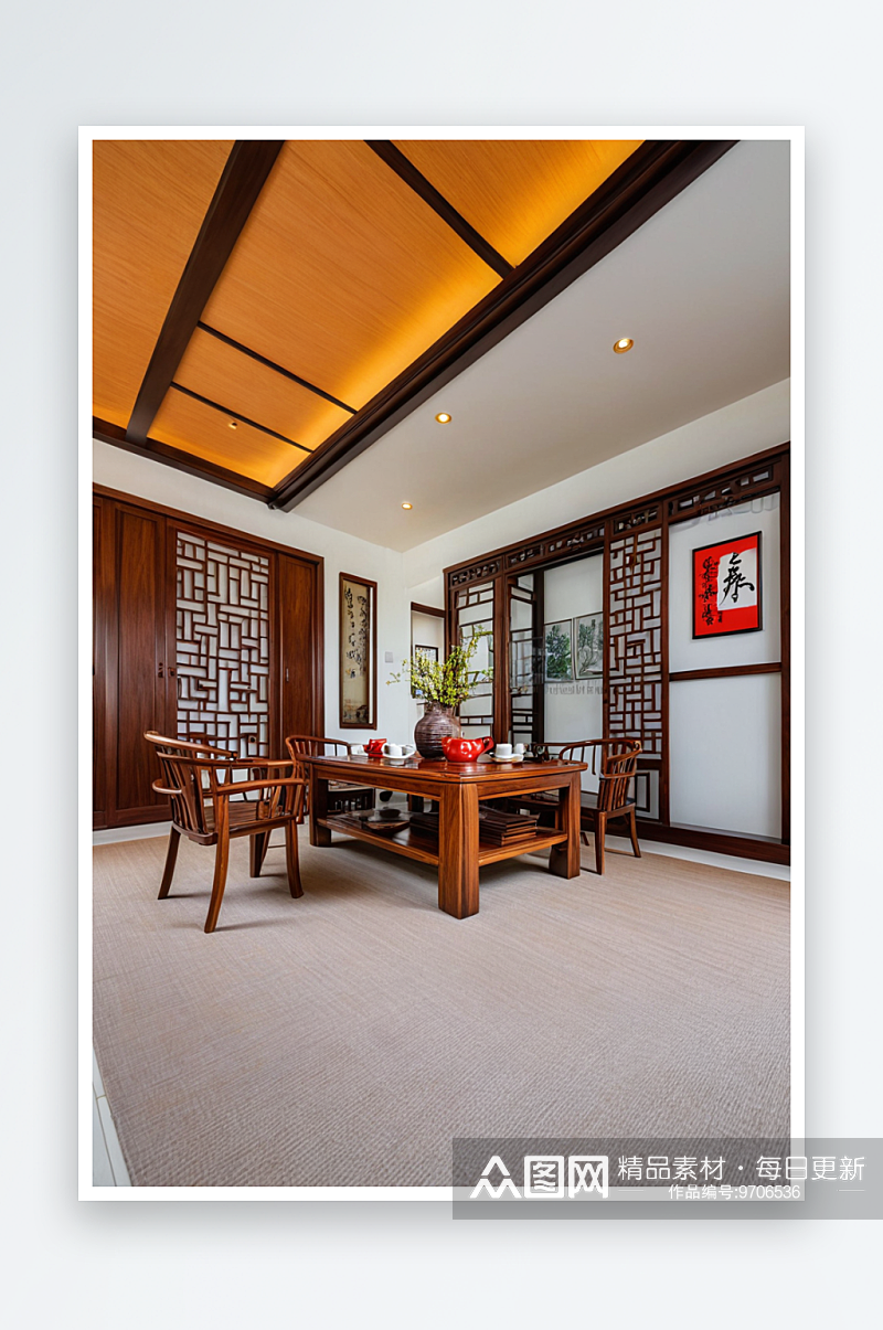 新中式风格实木家具茶具素材