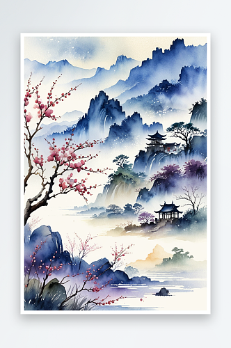 小清新水彩风格古风风景插画蜡梅