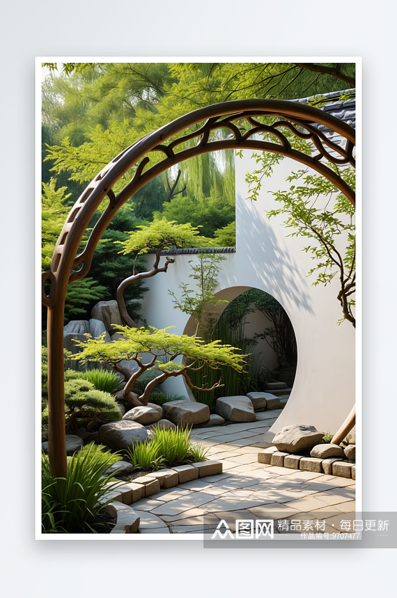 苏式园林中的圆形拱门中元素景观设计素材