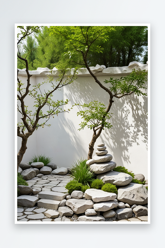 苏式园林白墙与假山石中元素
