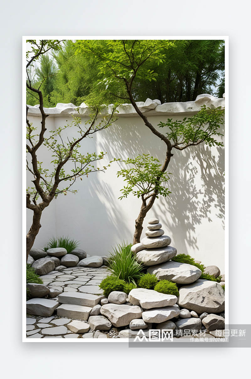 苏式园林白墙与假山石中元素素材