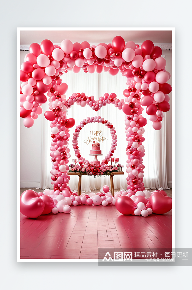 气球拱门粉色情人节商品展台婚礼背景素材