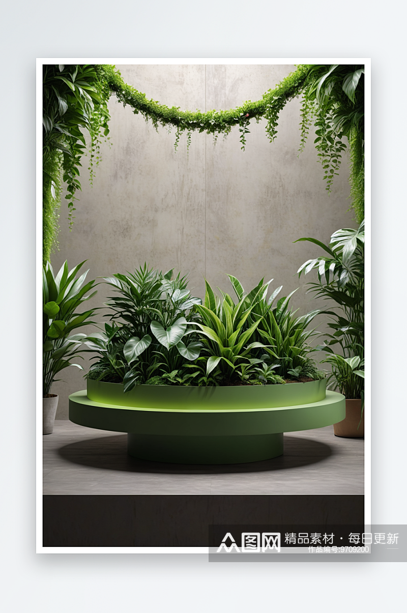 绿色植物自然背景电子商务圆形平台展台素材