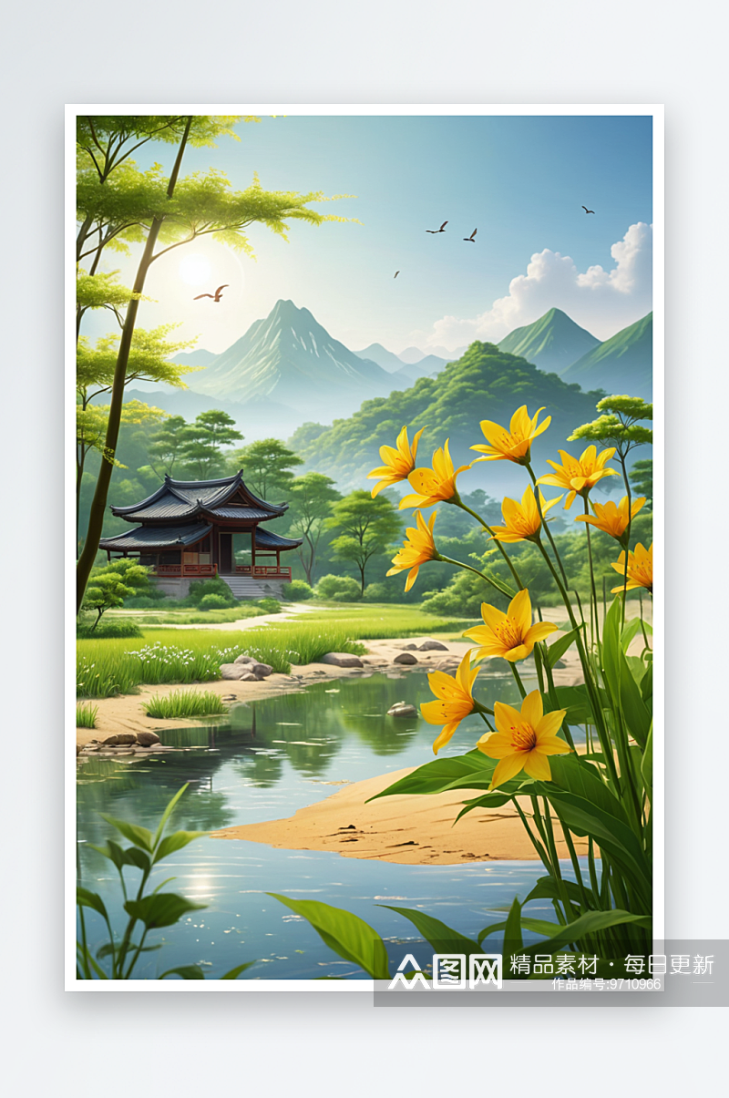 二十四节气立夏风景插画素材