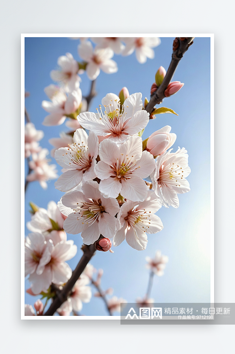 白色桃花清新开花的自然素材