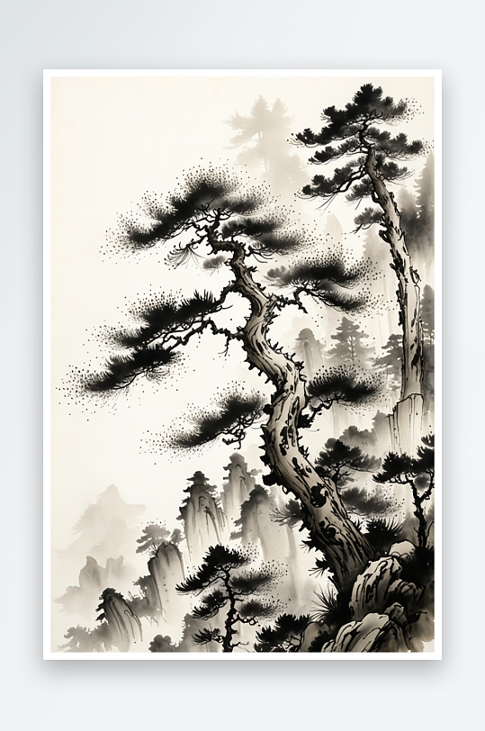 中式水墨写意松树