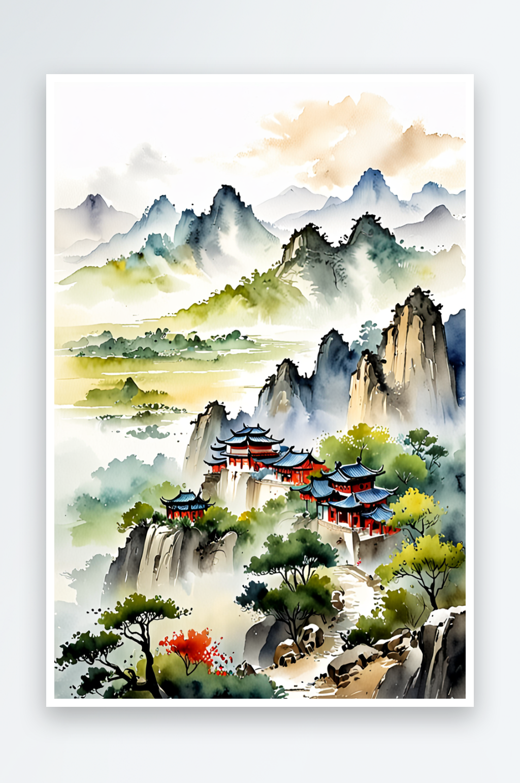中山水插画特写图片素材
