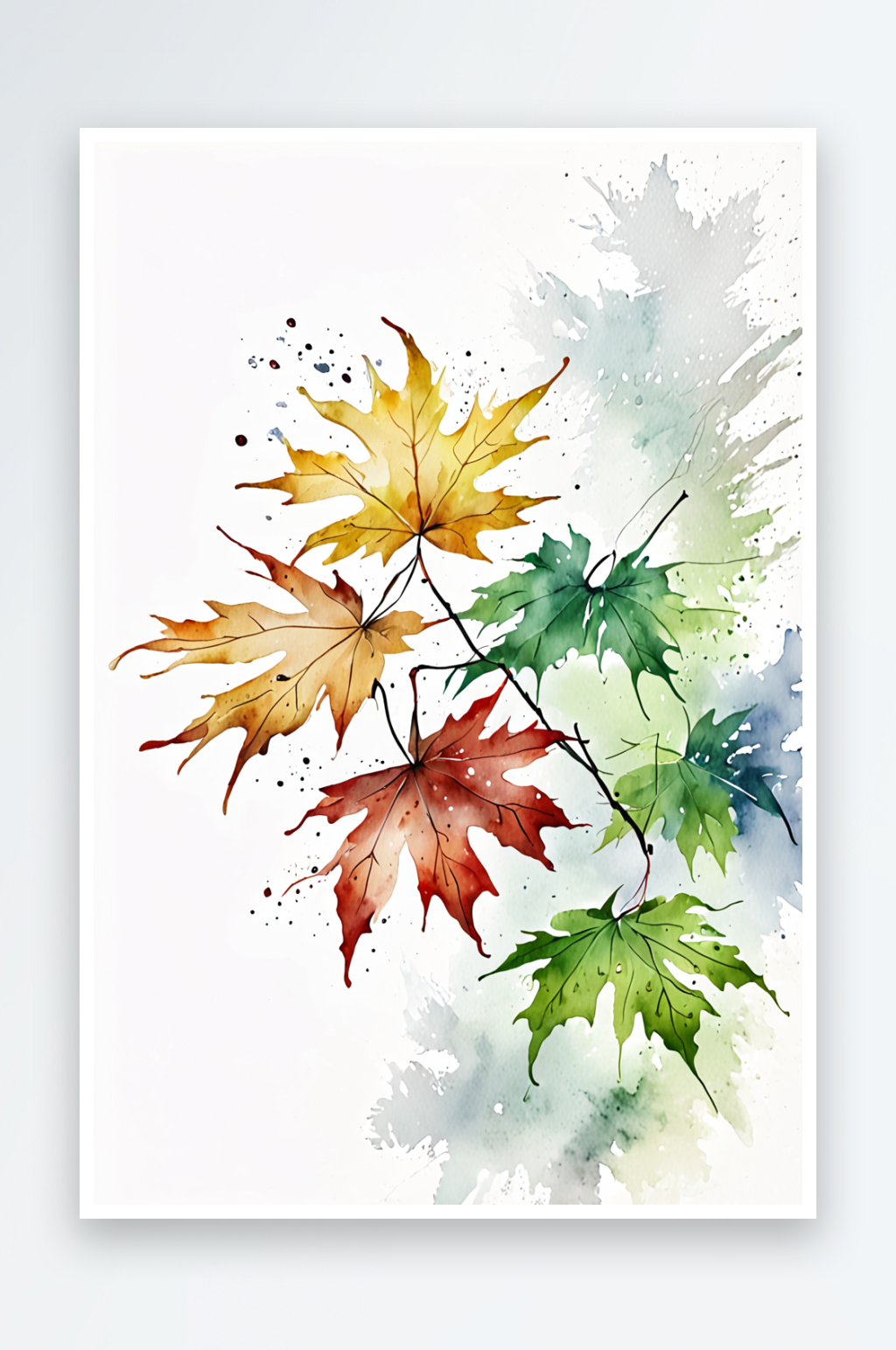 中风雨季枫叶插画素材