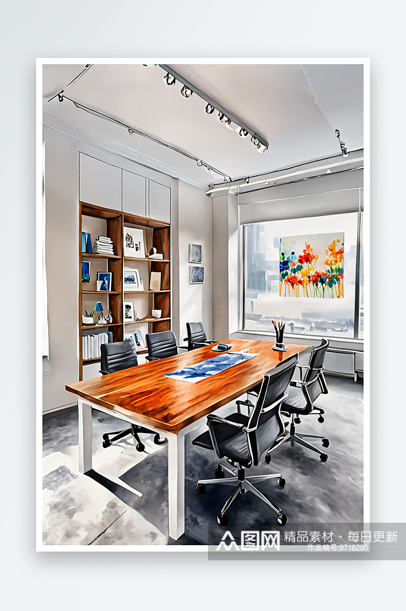 书房室内办公企业公司无人现代高雅简单建筑素材