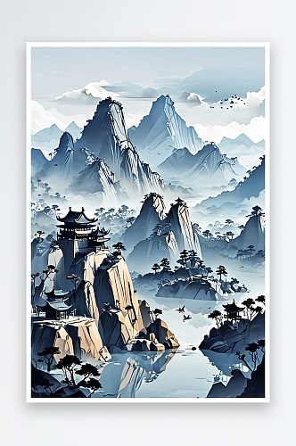中式水墨山水画风格背景