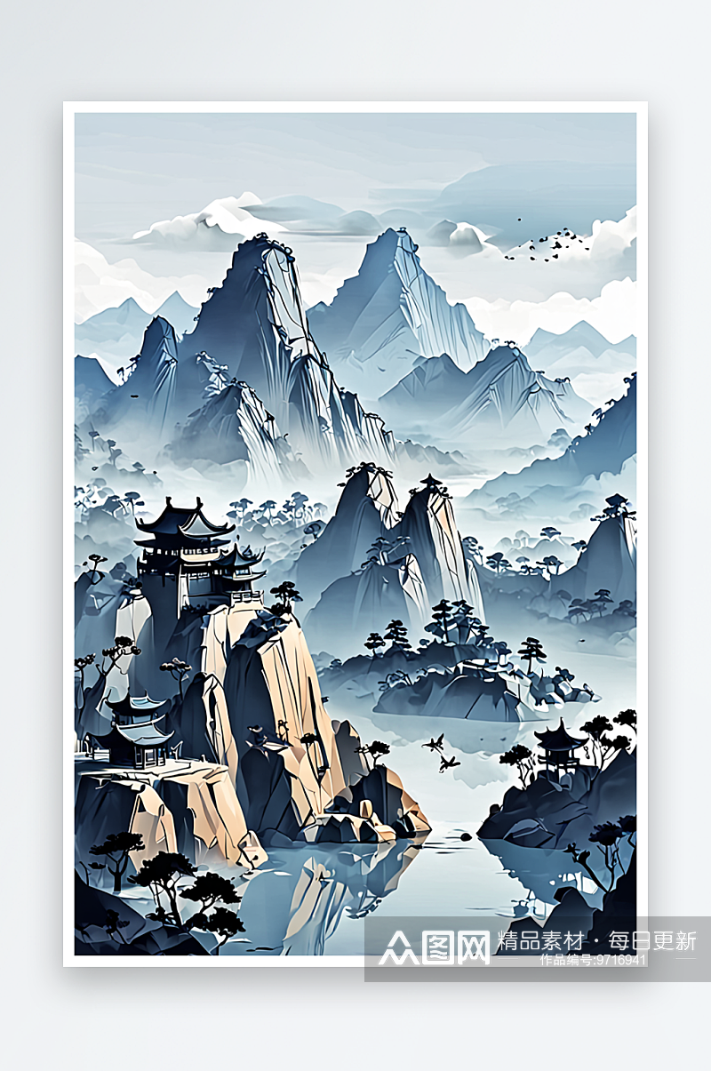 中式水墨山水画风格背景素材