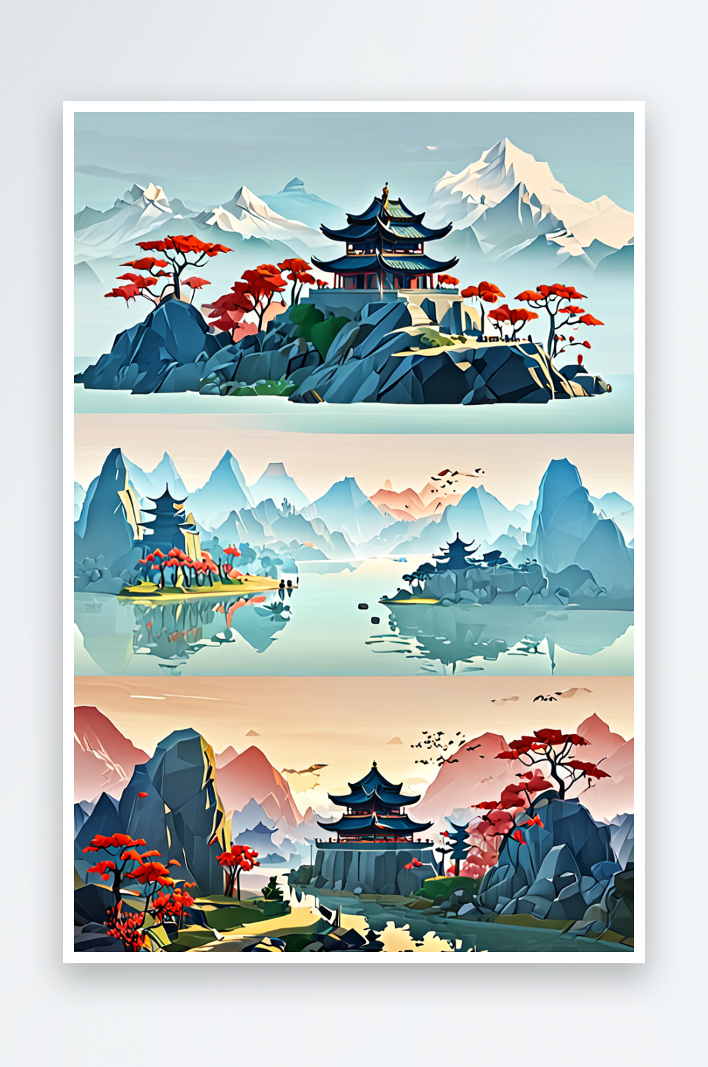 中风风景插画新中式素材