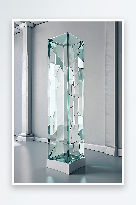 渲染抽象柱子玻璃和空白墙面