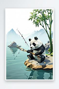 熊猫钓鱼特写图片
