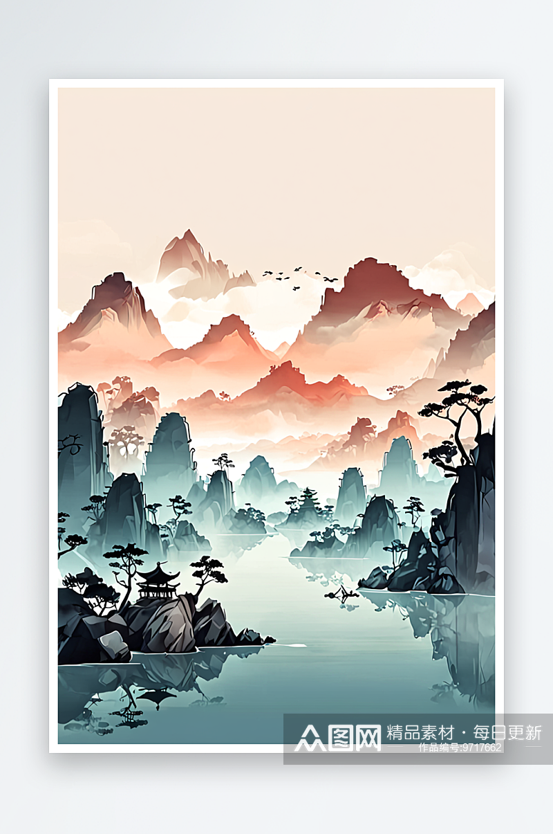 新中式山水水墨画背景素材