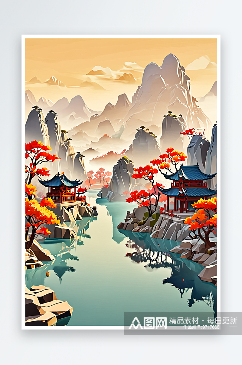 新中式山水画图片素材