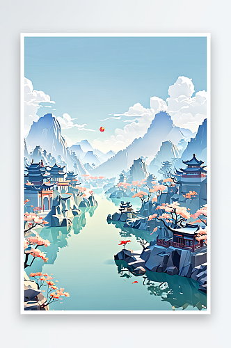 新中式风山水画二十四节气留白户外风景背景
