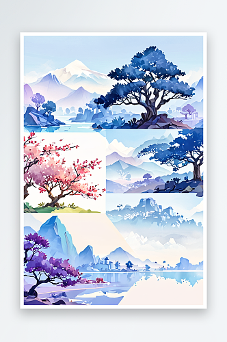 小清新水彩风格古风风景插画蜡梅