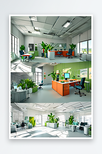 现代绿色能源办公室内部场景