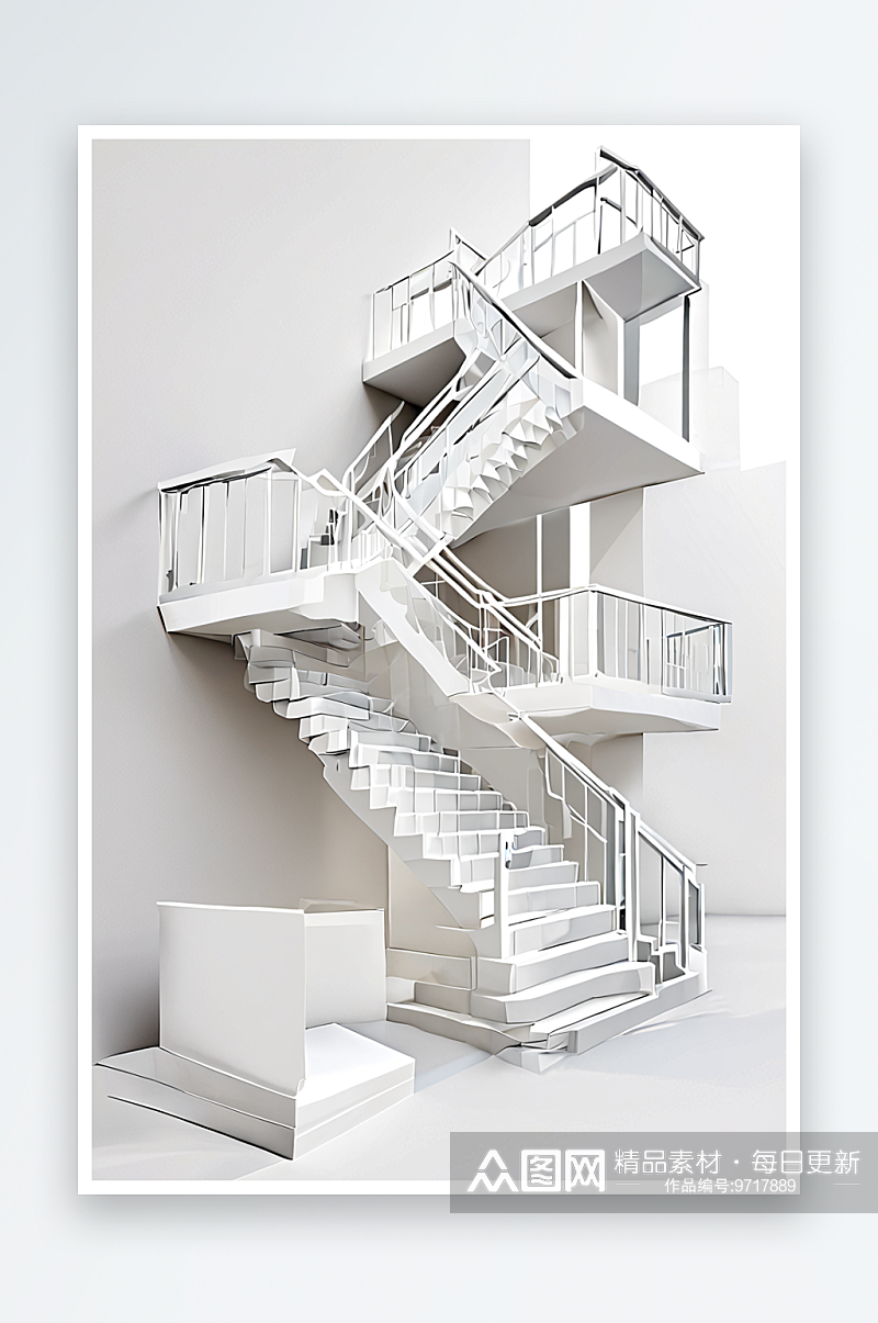 现代建筑白色楼梯素材