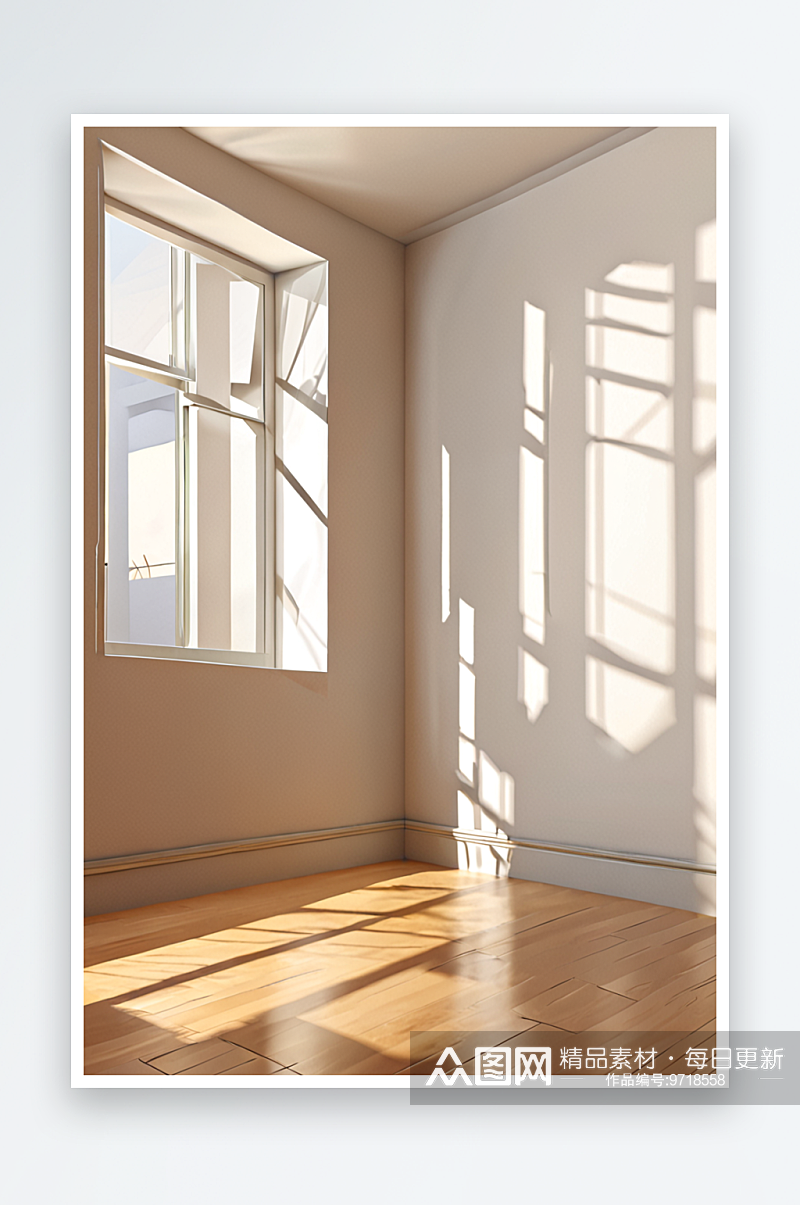 室内空房间与窗户光影渲染素材