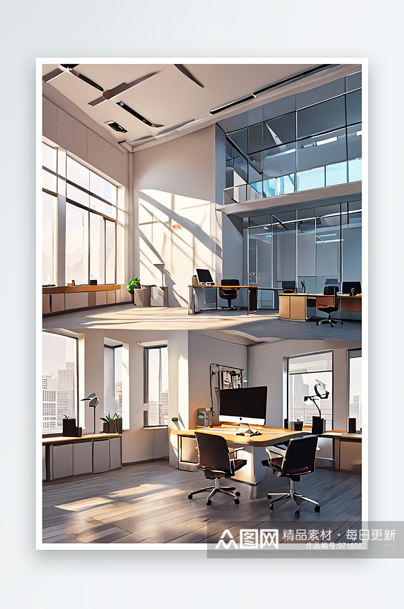 室内办公企业公司无人现代高雅简单建筑明亮素材
