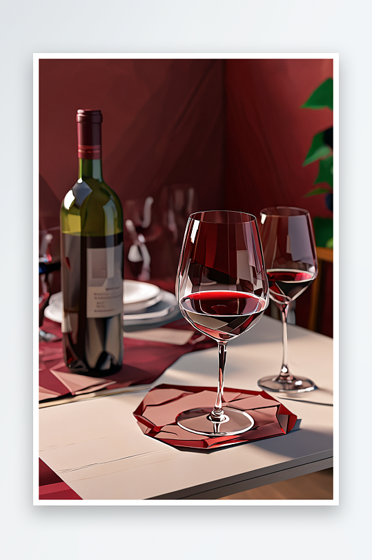 设计师设计的家装餐厅餐桌区域红酒杯里的红