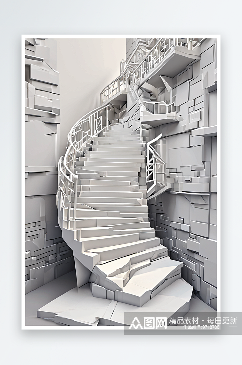 上海白色科技感旋转楼梯素材