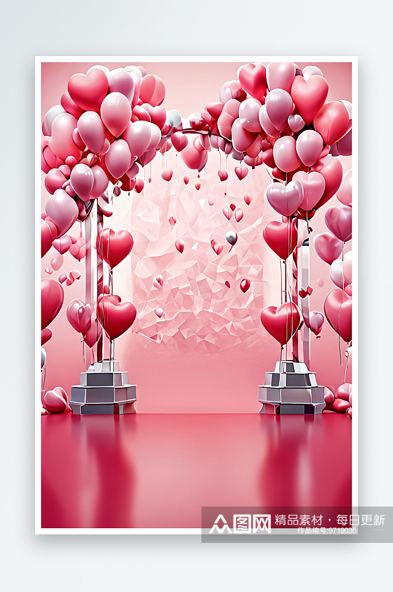 气球拱门粉色情人节商品展台婚礼背景素材