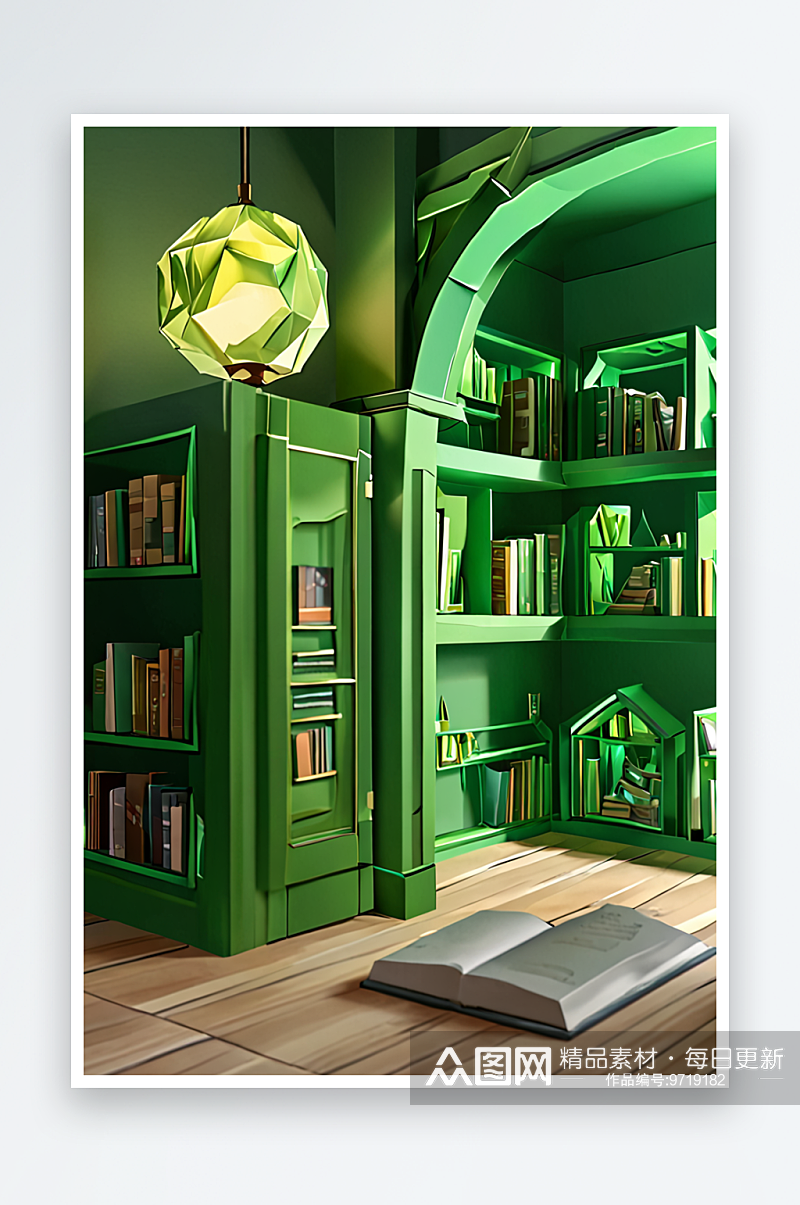 绿色的室内书吧图片素材
