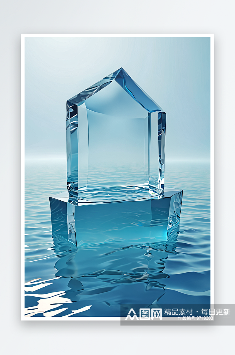 蓝色水面与透明玻璃渲染素材